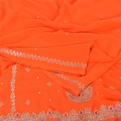Sanskriti Vintage Orange Sarees Georgette Hand Beaded Premium Sari Craft Fabric