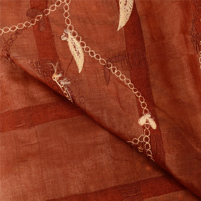 Sanskriti Vintage Brown Sarees Pure Silk Hand Beaded Mirror Sari Craft Fabric