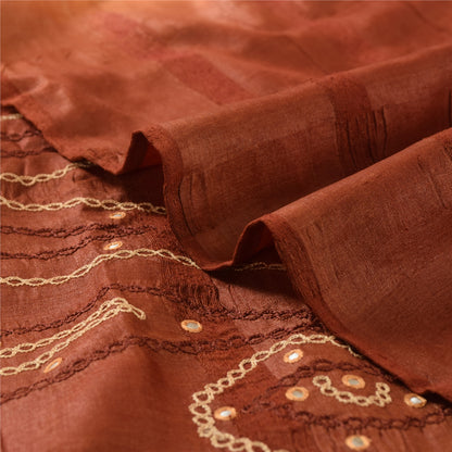 Sanskriti Vintage Brown Sarees Pure Silk Hand Beaded Mirror Sari Craft Fabric