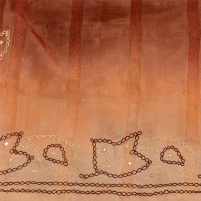 Sanskriti Vintage Brown Sarees Pure Silk Hand Beaded Mirror Sari Craft Fabric