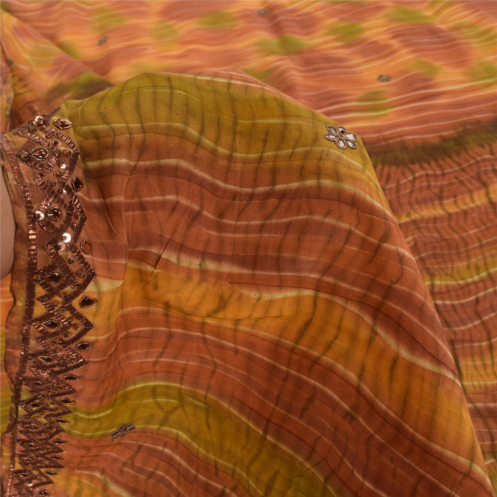 Sanskriti Vintage Saree Pure Crepe Silk Hand Beaded Premium Leheria Sari Fabric