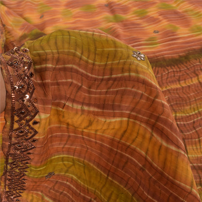 Sanskriti Vintage Saree Pure Crepe Silk Hand Beaded Premium Leheria Sari Fabric