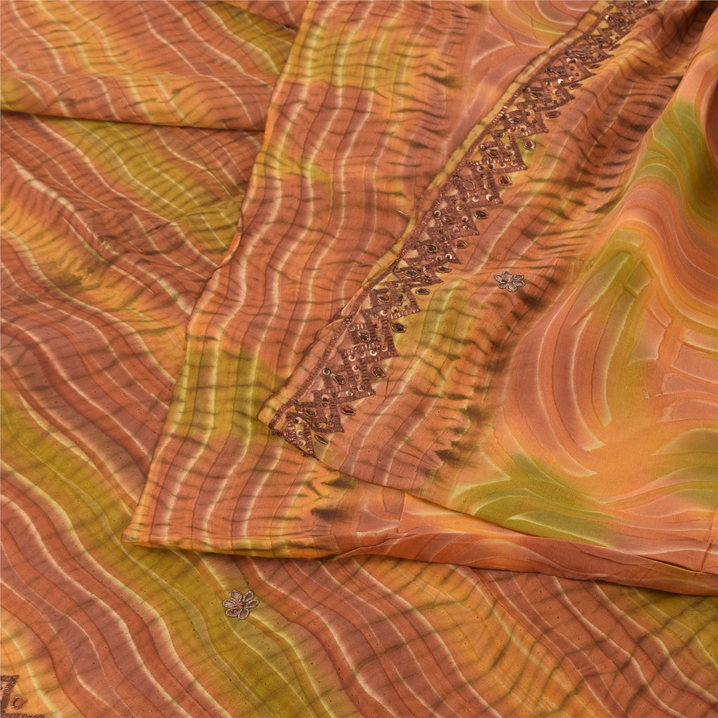 Sanskriti Vintage Saree Pure Crepe Silk Hand Beaded Premium Leheria Sari Fabric