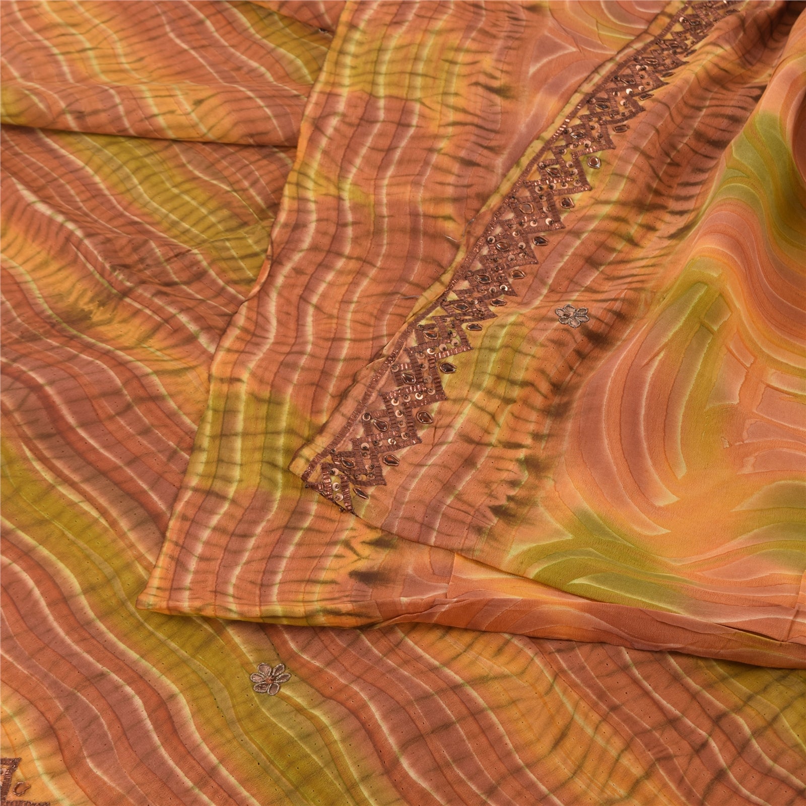 Sanskriti Vintage Saree Pure Crepe Silk Hand Beaded Premium Leheria Sari Fabric