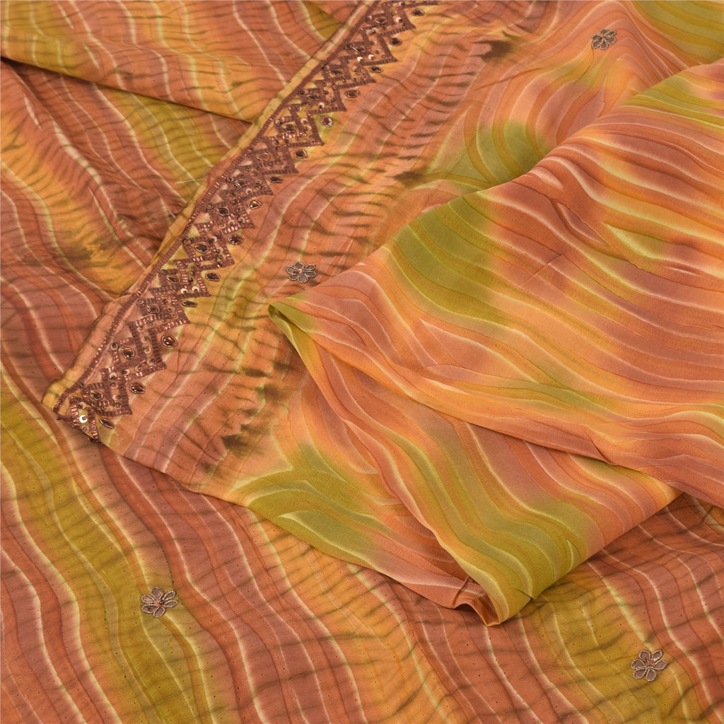 Sanskriti Vintage Saree Pure Crepe Silk Hand Beaded Premium Leheria Sari Fabric