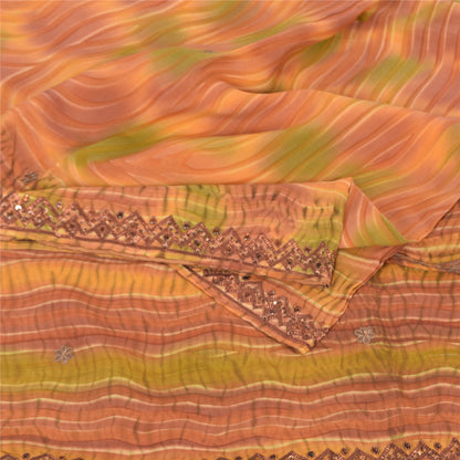 Sanskriti Vintage Saree Pure Crepe Silk Hand Beaded Premium Leheria Sari Fabric