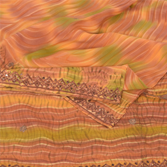 Sanskriti Vintage Saree Pure Crepe Silk Hand Beaded Premium Leheria Sari Fabric