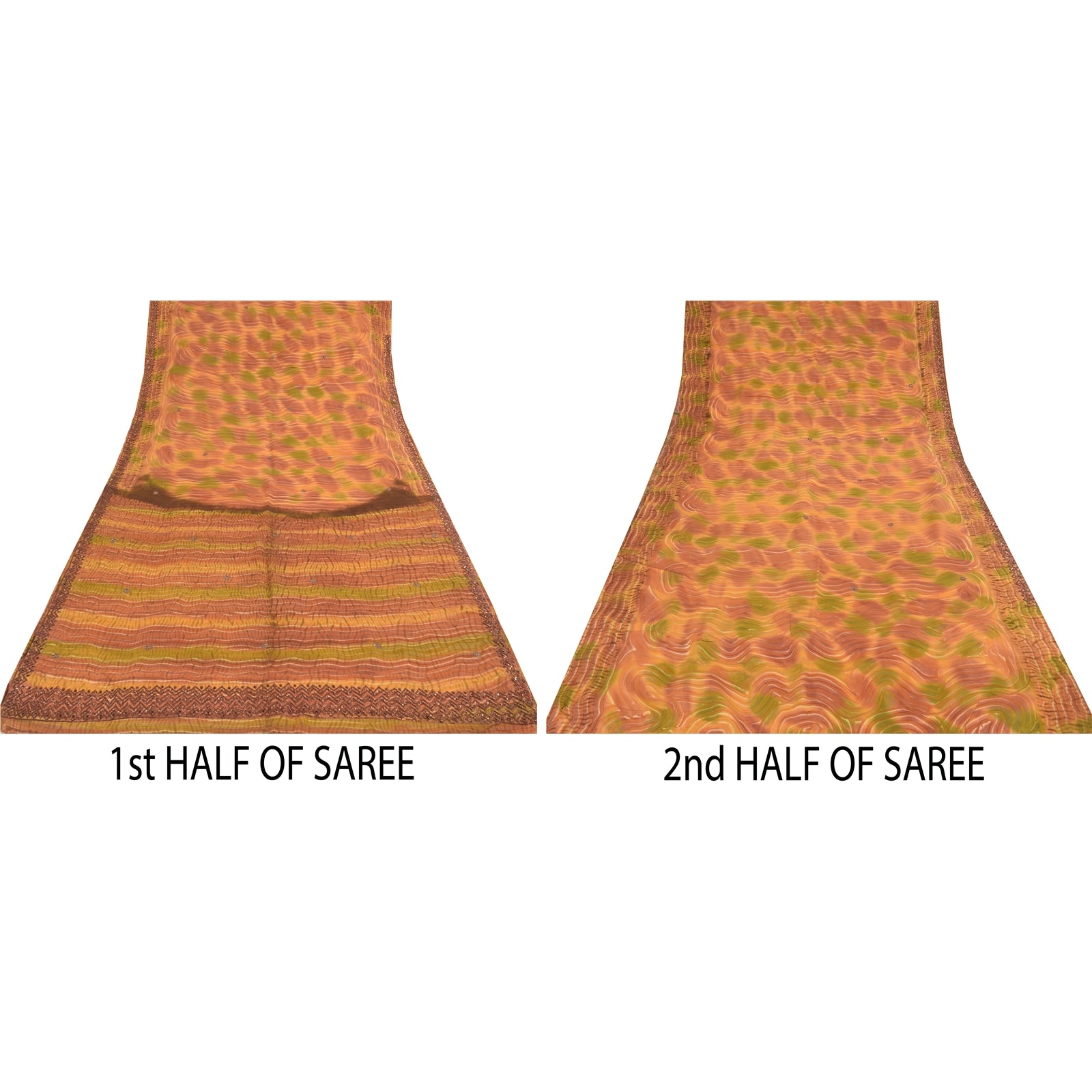 Sanskriti Vintage Saree Pure Crepe Silk Hand Beaded Premium Leheria Sari Fabric