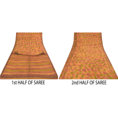 Sanskriti Vintage Saree Pure Crepe Silk Hand Beaded Premium Leheria Sari Fabric