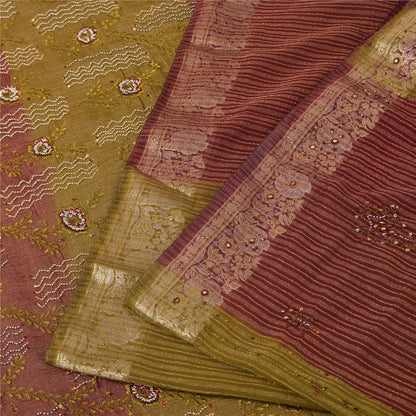 Sanskriti Vintage Green Sarees Georgette Hand Beaded Woven Craft Fabric Sari