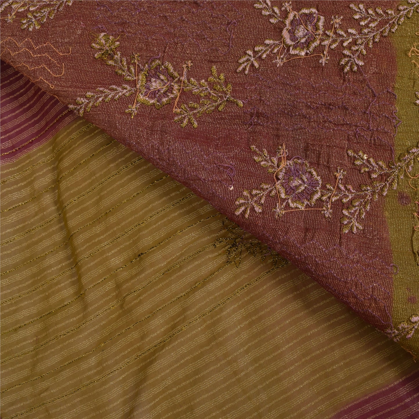 Sanskriti Vintage Green Sarees Georgette Hand Beaded Woven Craft Fabric Sari