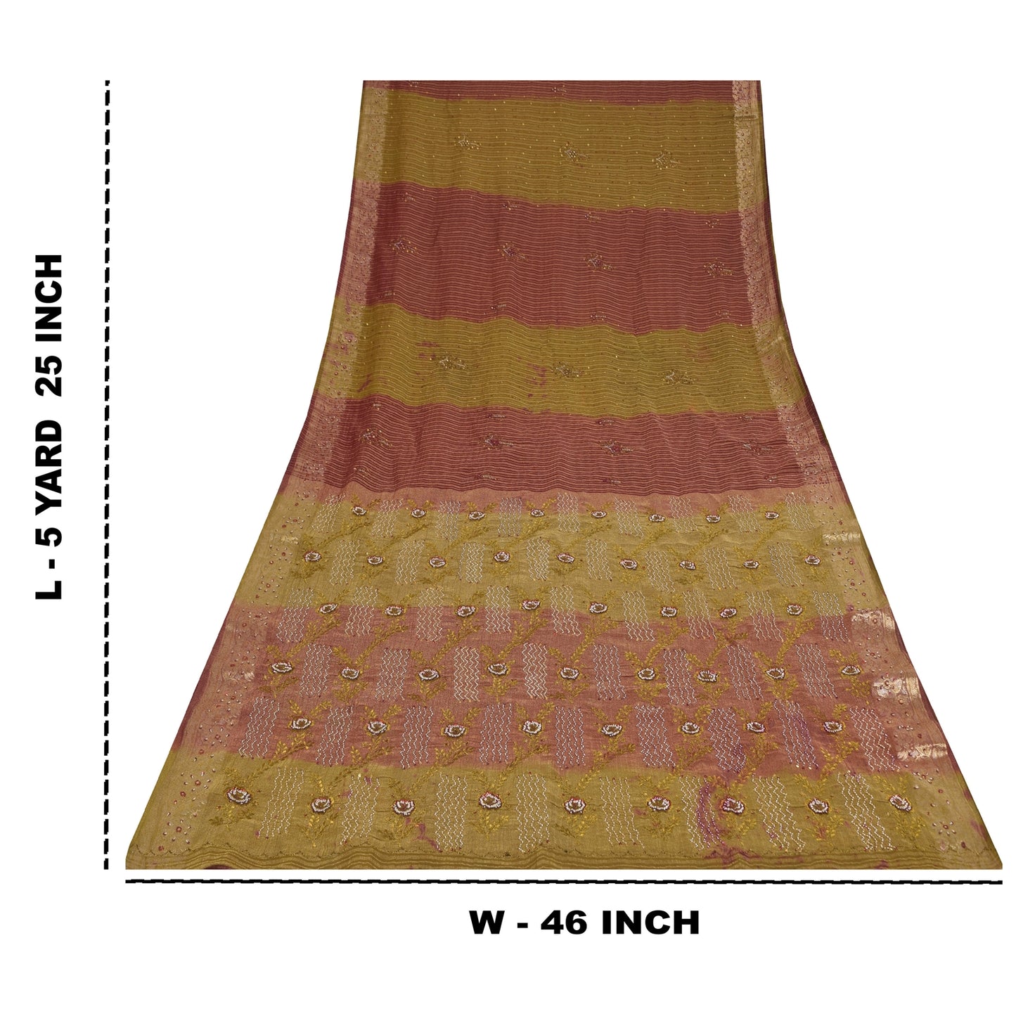 Sanskriti Vintage Green Sarees Georgette Hand Beaded Woven Craft Fabric Sari