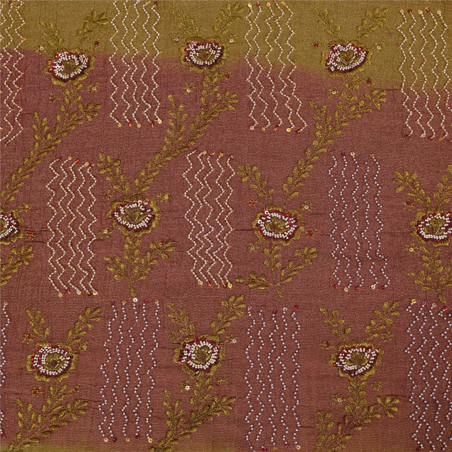 Sanskriti Vintage Green Sarees Georgette Hand Beaded Woven Craft Fabric Sari