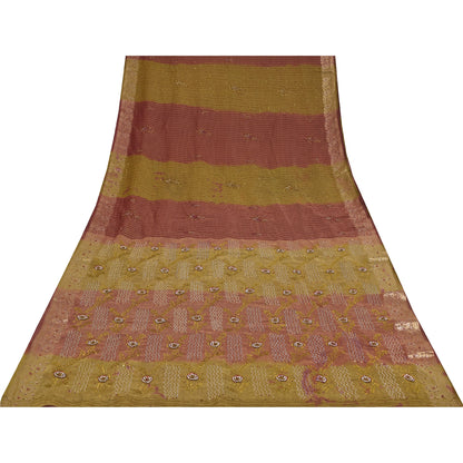 Sanskriti Vintage Green Sarees Georgette Hand Beaded Woven Craft Fabric Sari