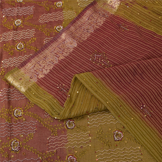 Sanskriti Vintage Green Sarees Georgette Hand Beaded Woven Craft Fabric Sari