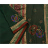 Sanskriti Vintage Green Sarees Hand Beaded Georgette Craft Fabric Premium Sari