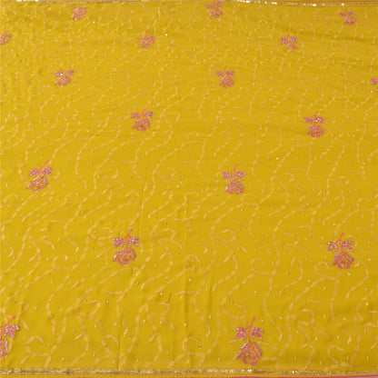 Sanskriti Vintage Yellow Sarees Georgette Hand Beaded Craft Fabric Ethnic Sari