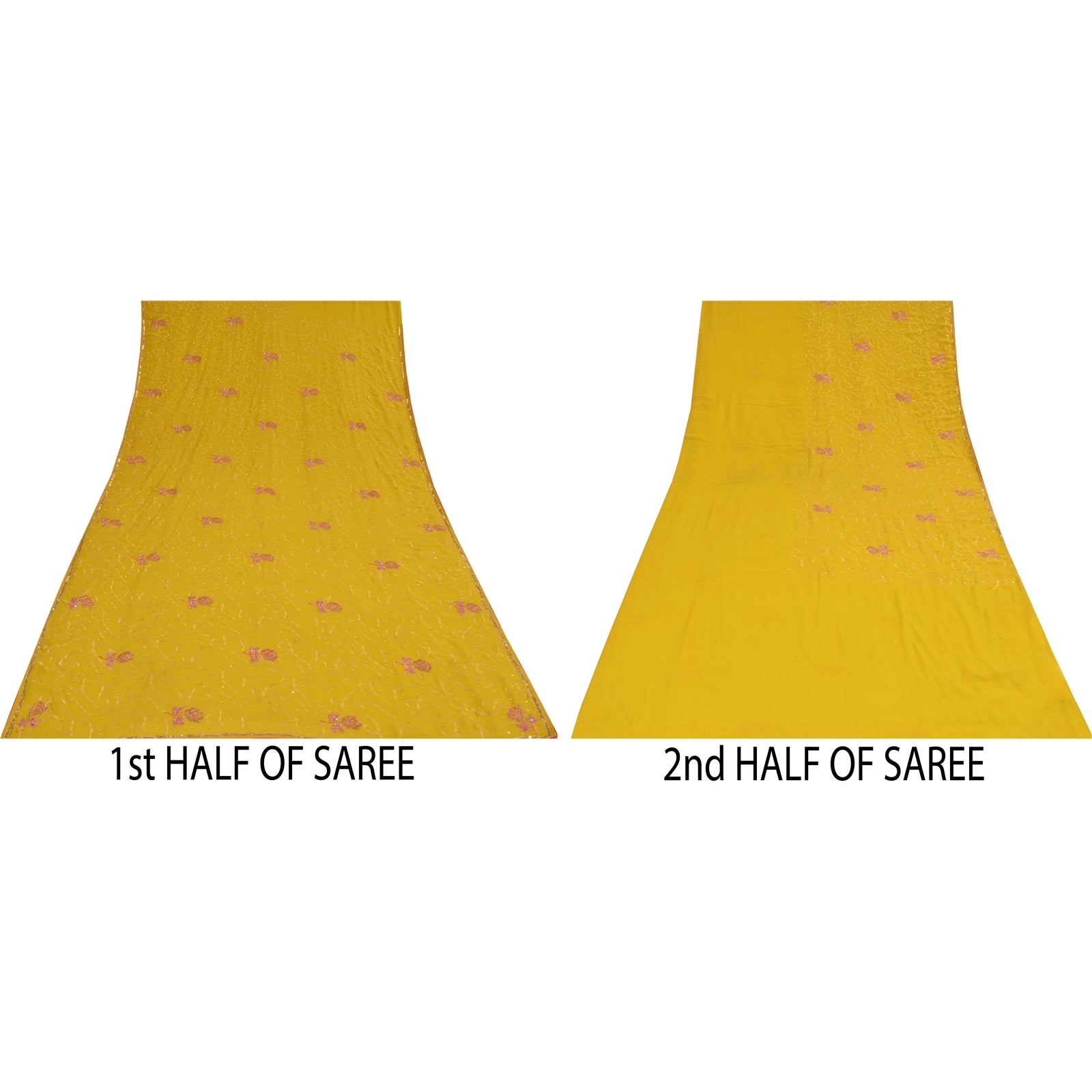 Sanskriti Vintage Yellow Sarees Georgette Hand Beaded Craft Fabric Ethnic Sari