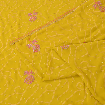 Sanskriti Vintage Yellow Sarees Georgette Hand Beaded Craft Fabric Ethnic Sari