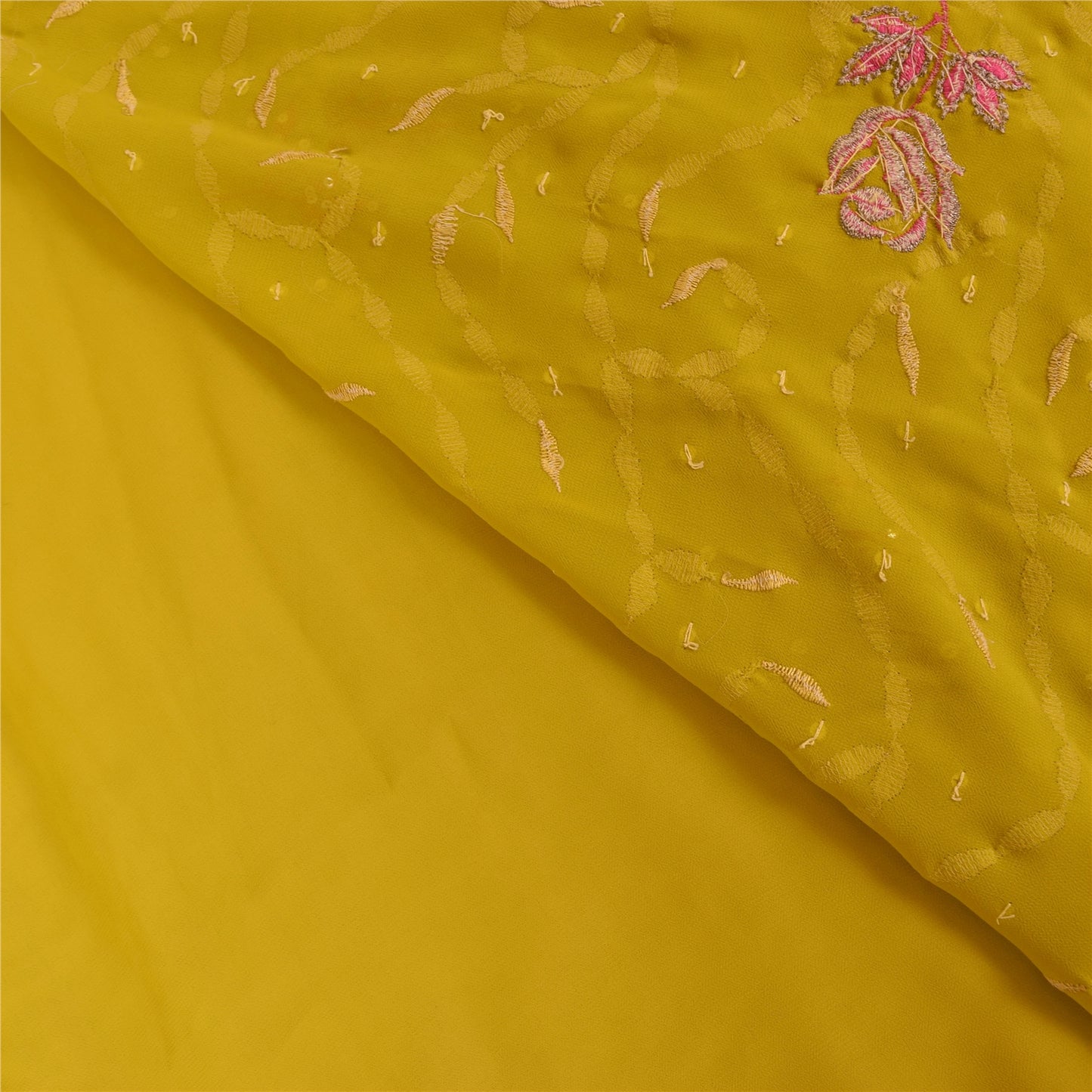Sanskriti Vintage Yellow Sarees Georgette Hand Beaded Craft Fabric Ethnic Sari