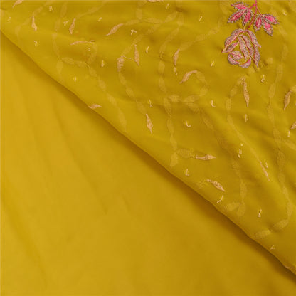 Sanskriti Vintage Yellow Sarees Georgette Hand Beaded Craft Fabric Ethnic Sari