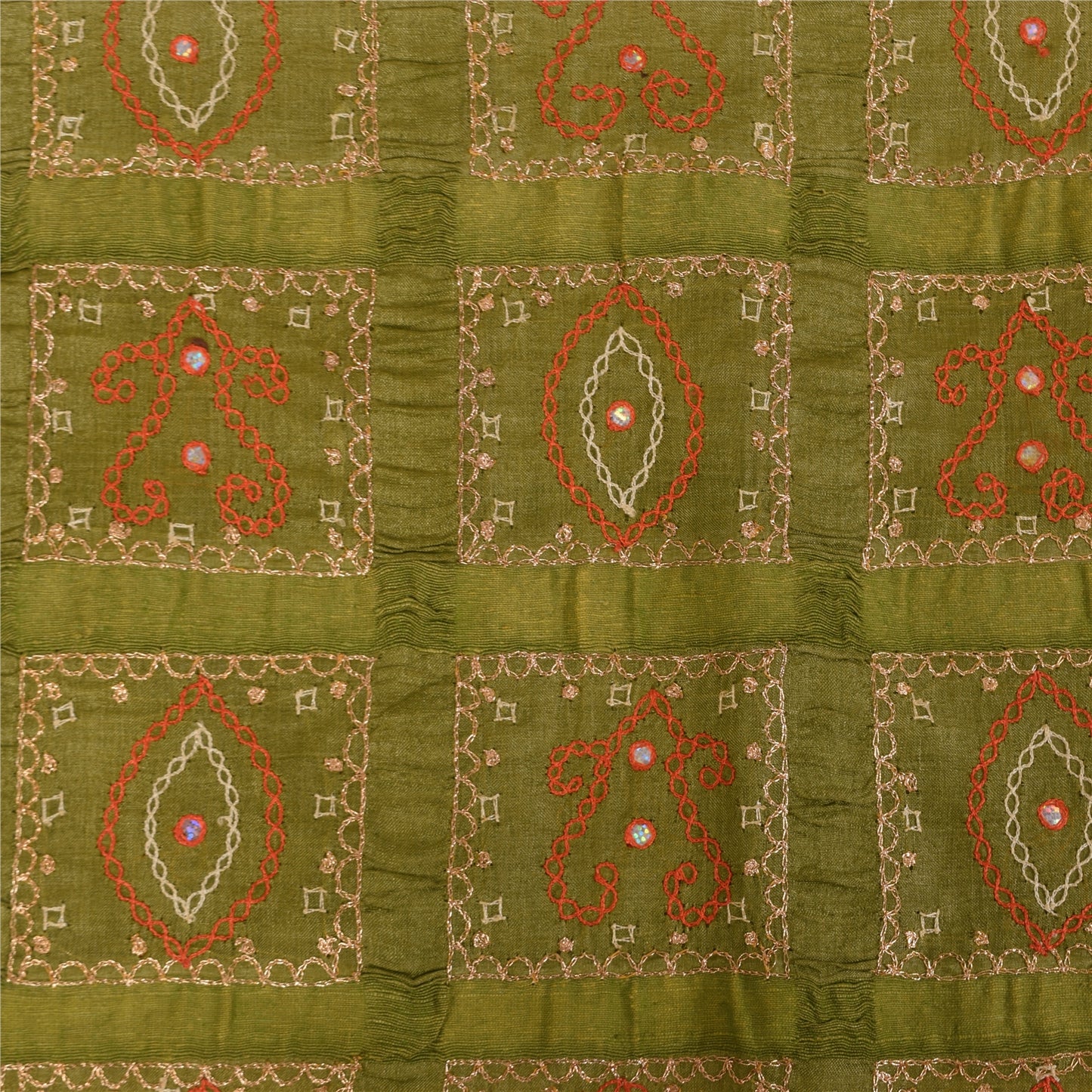 Sanskriti Vintage Green Sarees 100% Pure Silk Hand Embroidered Craft Fabric Sari