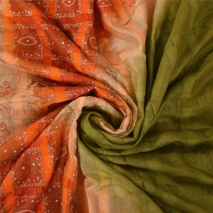 Sanskriti Vintage Green Sarees 100% Pure Silk Hand Embroidered Craft Fabric Sari
