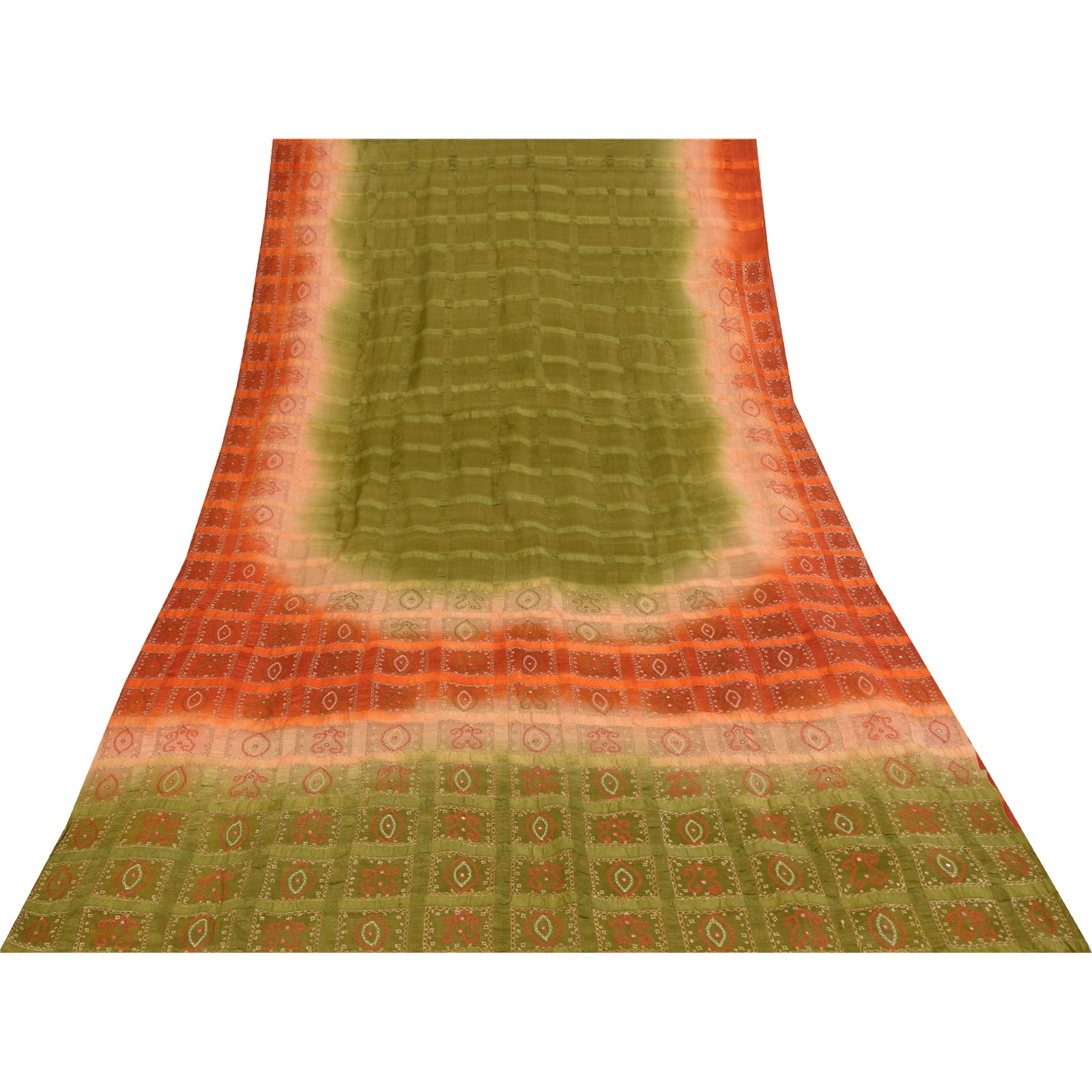 Sanskriti Vintage Green Sarees 100% Pure Silk Hand Embroidered Craft Fabric Sari