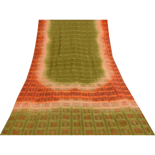 Sanskriti Vintage Green Sarees 100% Pure Silk Hand Embroidered Craft Fabric Sari