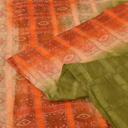 Sanskriti Vintage Green Sarees 100% Pure Silk Hand Embroidered Craft Fabric Sari