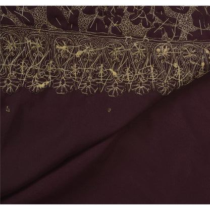 Sanskriti Vintage Indian Sari Purple Satin Hand Beaded Sarees Craft 5 YD Fabric