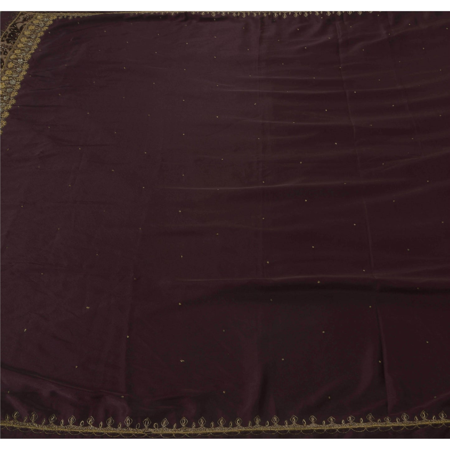 Sanskriti Vintage Indian Sari Purple Satin Hand Beaded Sarees Craft 5 YD Fabric