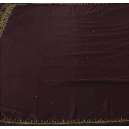 Sanskriti Vintage Indian Sari Purple Satin Hand Beaded Sarees Craft 5 YD Fabric
