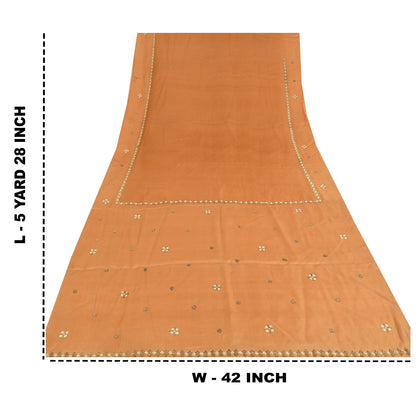 Sanskriti Vintage Indian Orange Sarees Pure Silk Hand Beaded Premium Fabric Sari