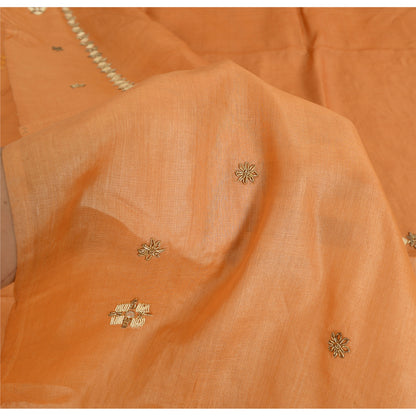 Sanskriti Vintage Indian Orange Sarees Pure Silk Hand Beaded Premium Fabric Sari