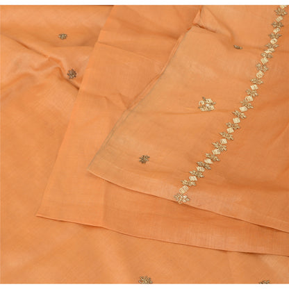 Sanskriti Vintage Indian Orange Sarees Pure Silk Hand Beaded Premium Fabric Sari