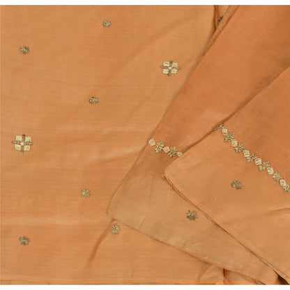 Sanskriti Vintage Indian Orange Sarees Pure Silk Hand Beaded Premium Fabric Sari