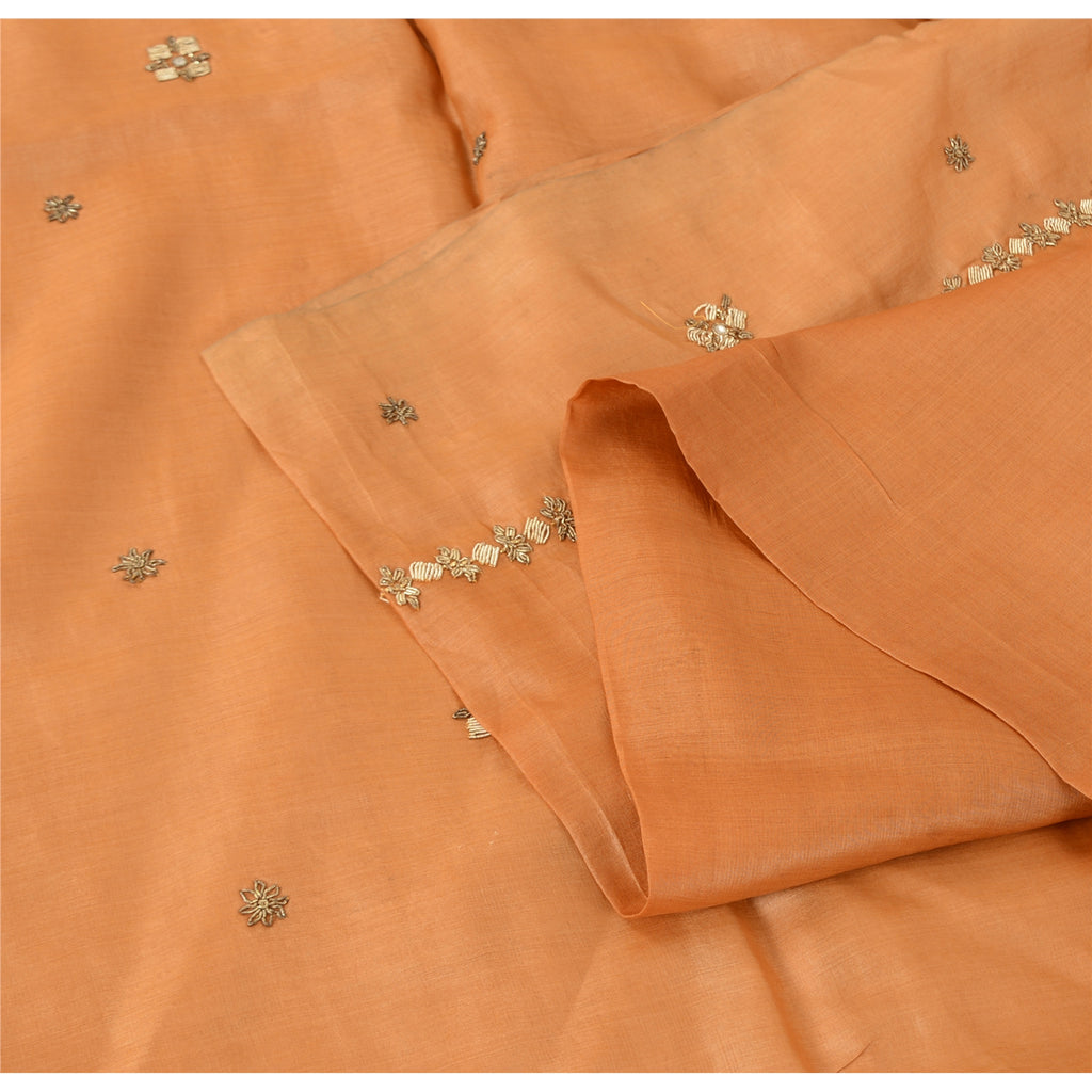 Sanskriti Vintage Indian Orange Sarees Pure Silk Hand Beaded Premium Fabric Sari