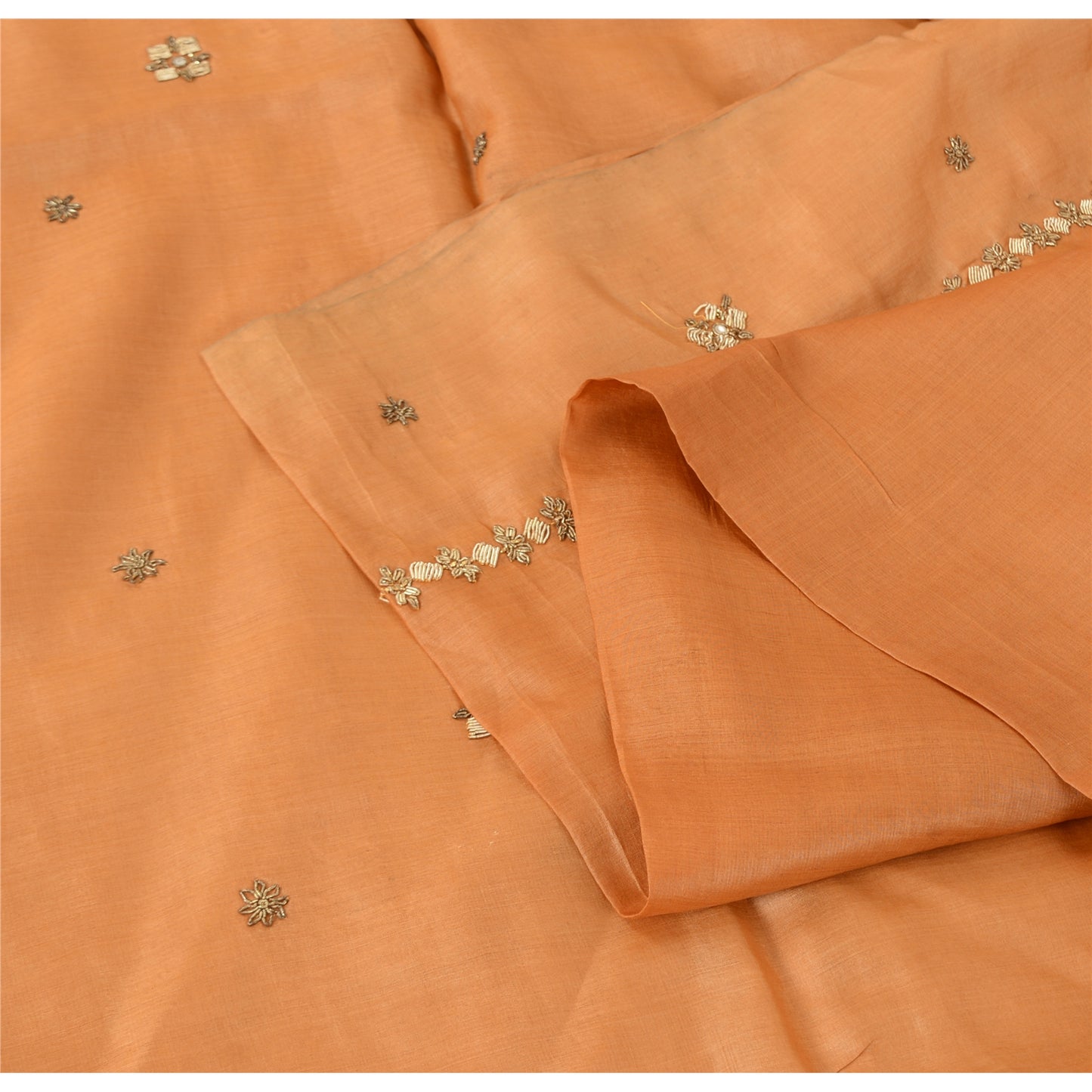 Sanskriti Vintage Indian Orange Sarees Pure Silk Hand Beaded Premium Fabric Sari