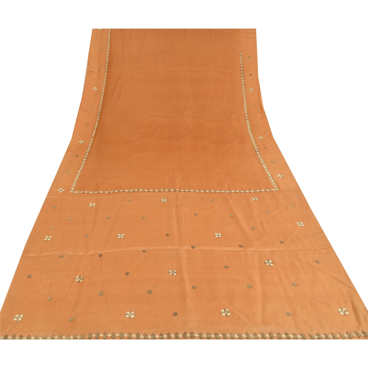 Sanskriti Vintage Indian Orange Sarees Pure Silk Hand Beaded Premium Fabric Sari