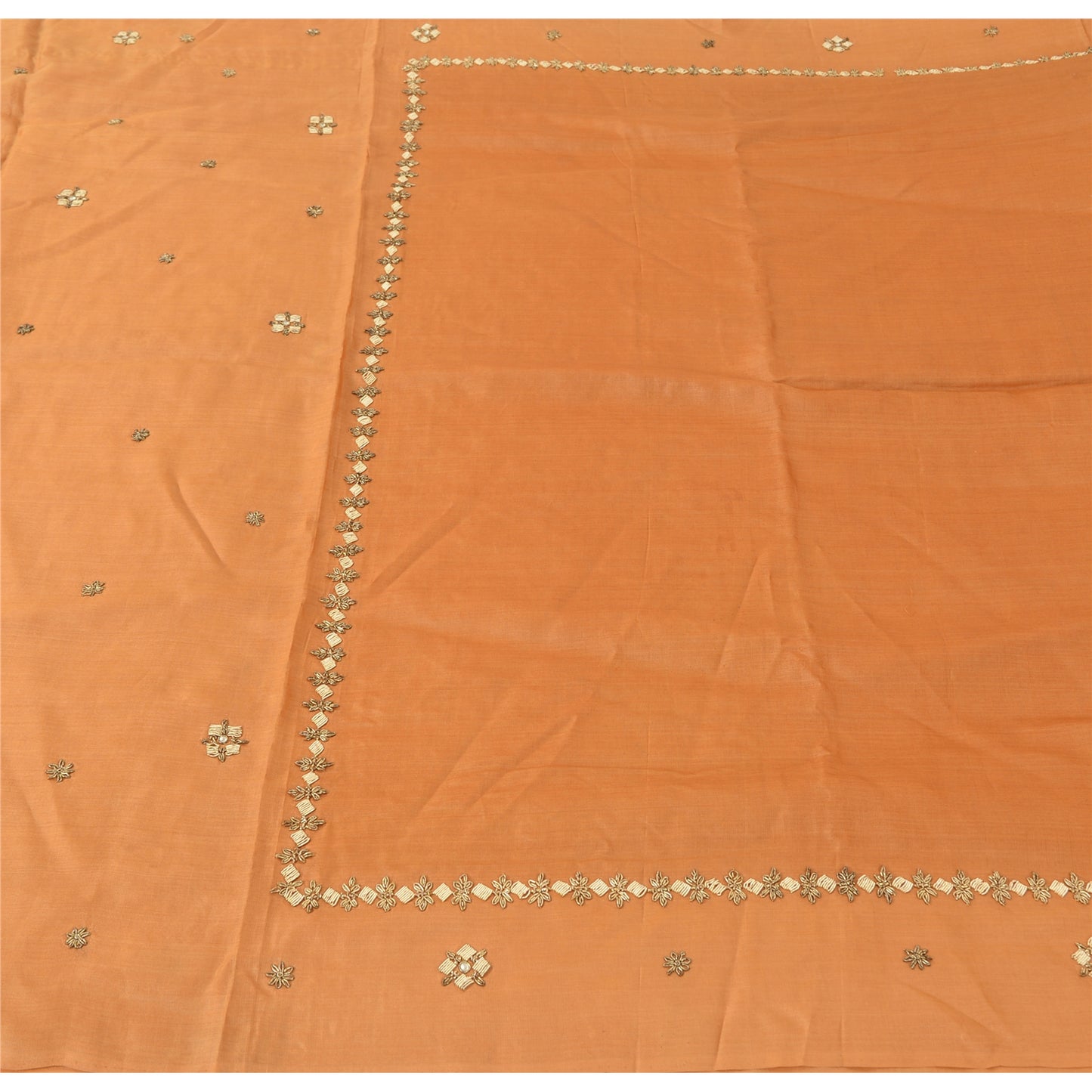 Sanskriti Vintage Indian Orange Sarees Pure Silk Hand Beaded Premium Fabric Sari