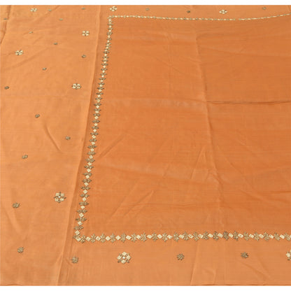 Sanskriti Vintage Indian Orange Sarees Pure Silk Hand Beaded Premium Fabric Sari