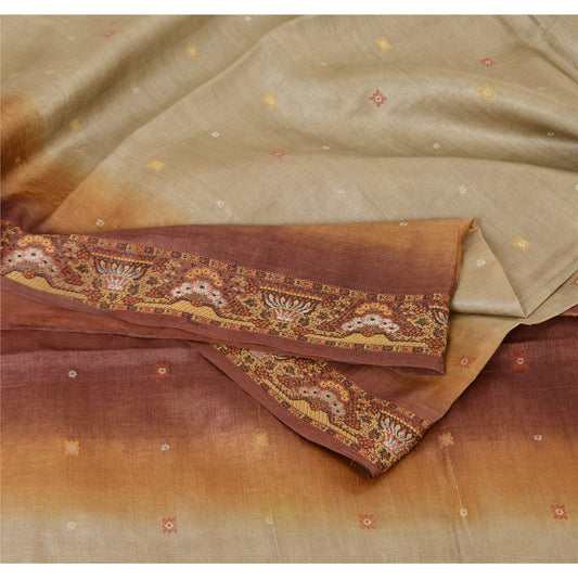 Sanskriti Vintage Indian Sarees Ombre Pure Silk Woven premium Sari Craft Fabric