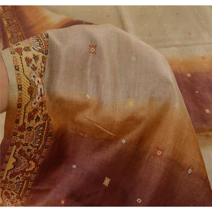 Sanskriti Vintage Indian Sarees Ombre Pure Silk Woven premium Sari Craft Fabric