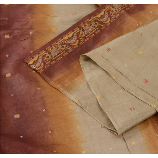 Sanskriti Vintage Indian Sarees Ombre Pure Silk Woven premium Sari Craft Fabric