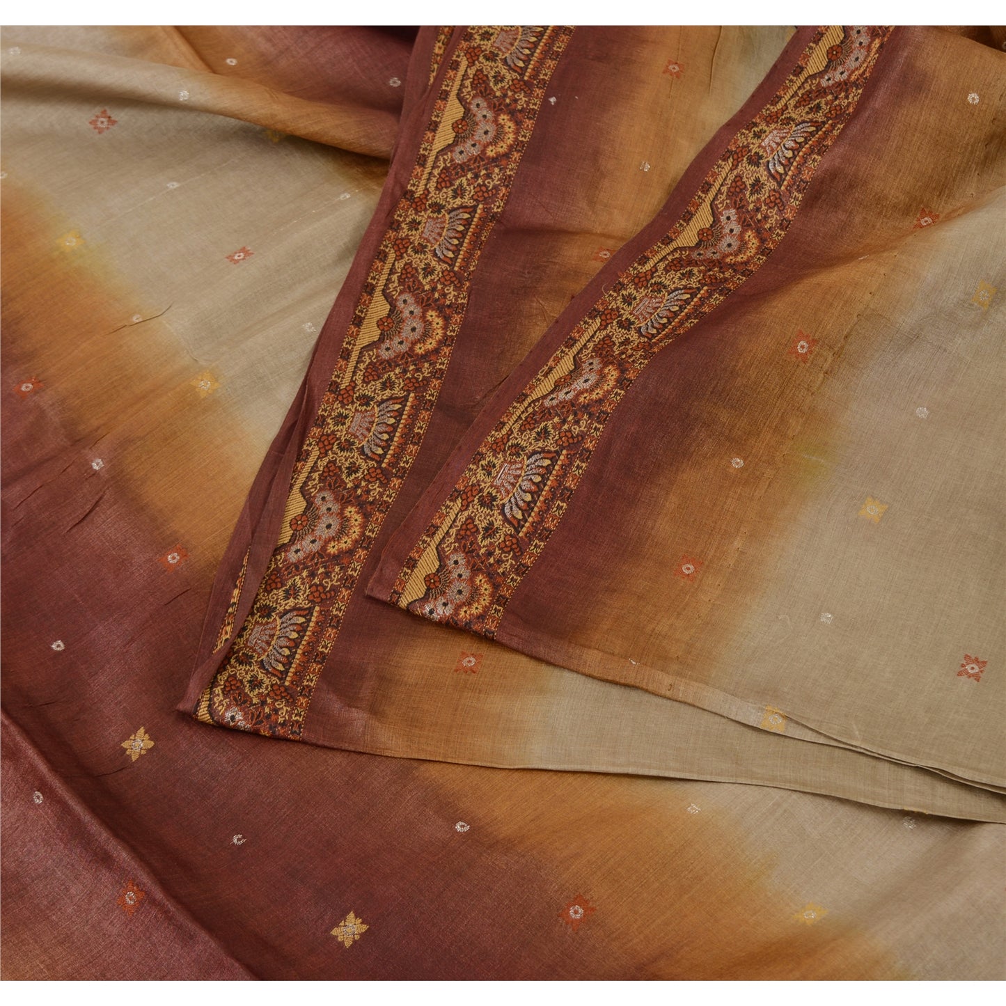 Sanskriti Vintage Indian Sarees Ombre Pure Silk Woven premium Sari Craft Fabric