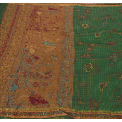 Vintage Green Sarees Art Silk Hand Beaded Craft Fabric Premium Sari