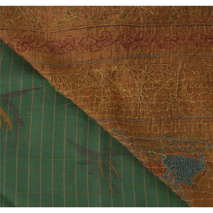 Vintage Green Sarees Art Silk Hand Beaded Craft Fabric Premium Sari