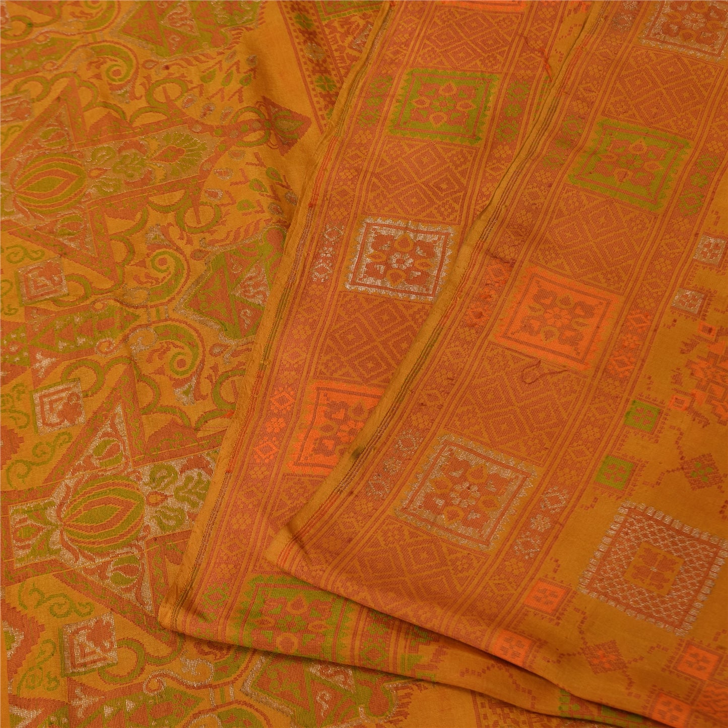 Sanskriti Vintage Indian Mustard Sarees Pure Silk Woven Premium Sari 5yd Fabric