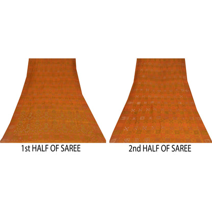 Sanskriti Vintage Indian Mustard Sarees Pure Silk Woven Premium Sari 5yd Fabric